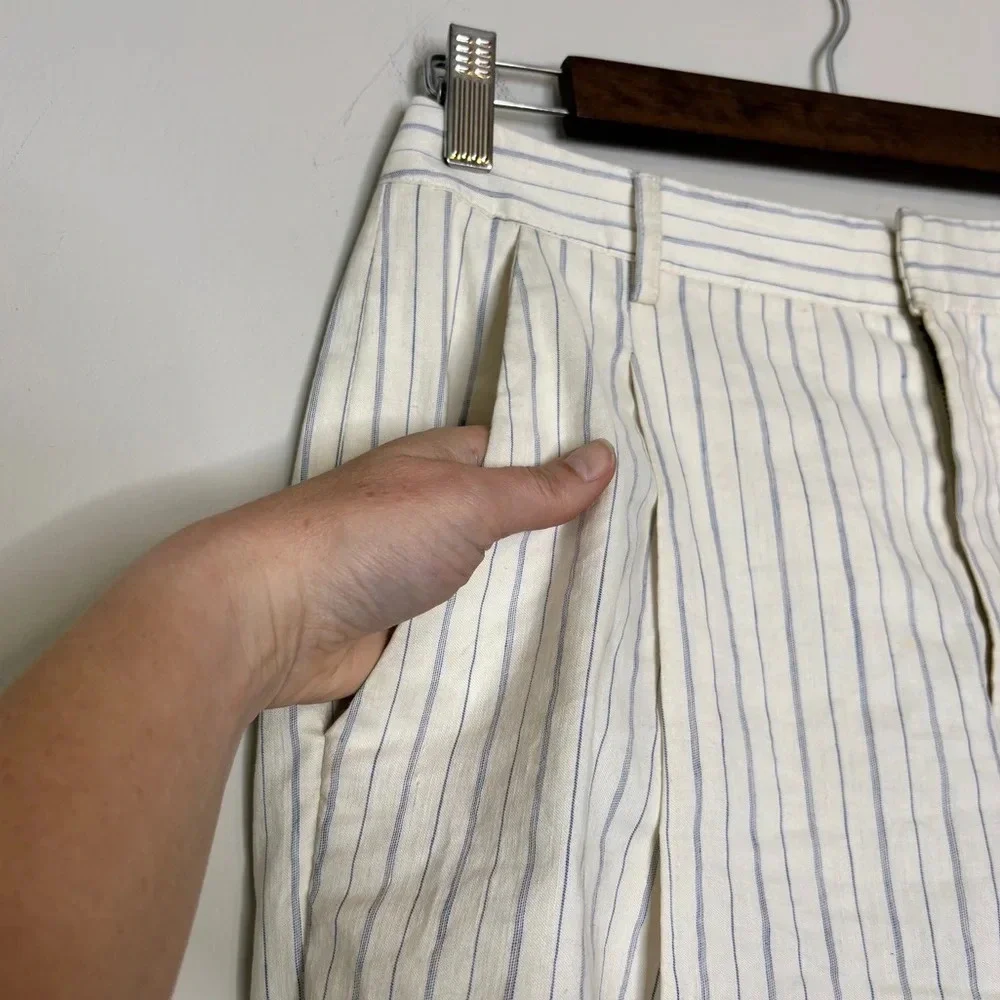 Creatures of Comfort Striped Pleated Linen Blend Wide Leg Henry Crop Pant Size 2